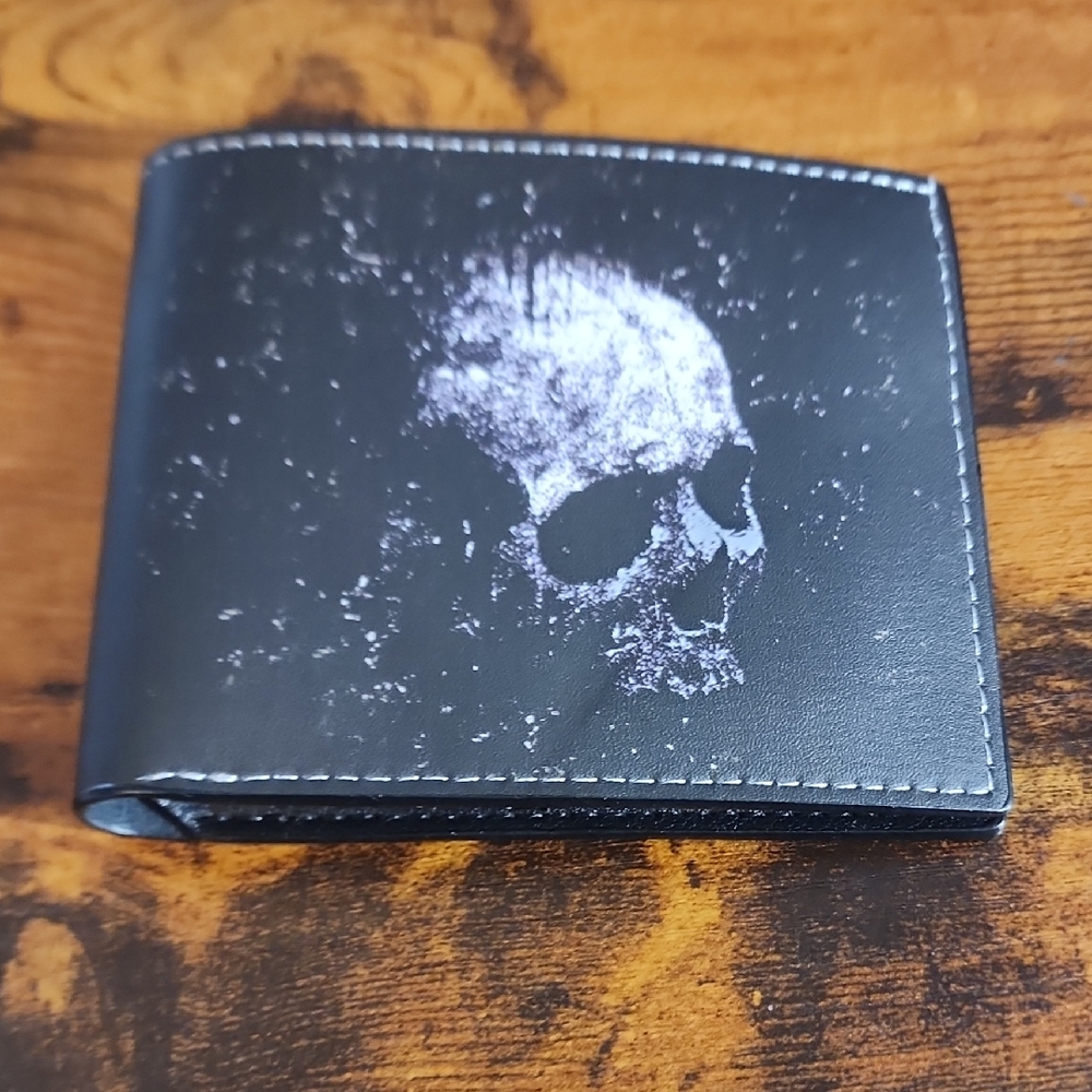 Cross-Border Wallet Bat Skull Design Short Wallet Vintage Skull Printed Bifold